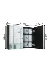 Roomart Ad7 Kulpsuz 2 Kapaklı Ahşap Siyah Suntalam 80 Cm Aynalı Banyo Üst Dolabı thumbnail 1