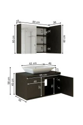 ROOMART Lavabolu Mat Ahşap Siyah Suntalam 85 cm Banyo Dolabı + Aynalı Banyo Üst Dolabı - 2