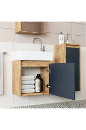 ROOMART Ayaksız Tek Kapaklı Lavabolu 50 Cm Banyo Dolabı+aynalı Üst Dolabı+boy Dolabı thumbnail 3