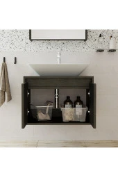 ROOMART Ayaksız 2 Kapaklı Lavabolu Ahşap Siyah Suntalam 65 cm Banyo Dolabı thumbnail 3