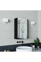 Roomart Banos Banyo Kulpsuz Tek Kapaklı Ahşap Siyah 40 Cm Aynalı Banyo Üst Dolabı - 4