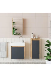 ROOMART Ayaksız Tek Kapaklı Lavabolu 50 Cm Banyo Dolabı+aynalı Üst Dolabı+boy Dolabı thumbnail 1