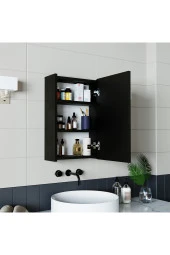 Roomart Banos Banyo Kulpsuz Tek Kapaklı Ahşap Siyah 40 Cm Aynalı Banyo Üst Dolabı - 5