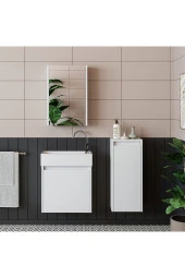 ROOMART Ayaksız Tek Kapaklı Lavabolu Mat Beyaz 50 Cm Banyo Dolabı Aynalı Üst Dolabı Boy Dolabı thumbnail 1