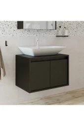 ROOMART Ayaksız 2 Kapaklı Lavabolu Ahşap Siyah Suntalam 65 cm Banyo Dolabı thumbnail 4