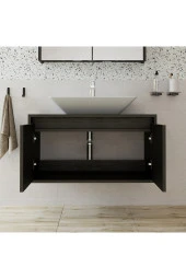 Roomart Ayaksız 2 Kapaklı Lavabolu Ahşap Siyah Suntalam 85 Cm Banyo Dolabı - 3