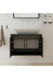 ROOMART Ayaksız 2 Kapaklı Lavabolu Ahşap Siyah Suntalam 65 cm Banyo Dolabı thumbnail 5