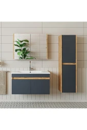 ROOMART  Lavabolu  Atlantik - Antrasit Mat Mdf 85 Cm Alt Dolap Aynalı Üst Dolap Boy Dolap - 1