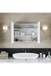 ROOMART Banos Banyo Ad7 Kulpsuz 2 Kapaklı Mat Beyaz Mdf 80 Cm Aynalı Banyo Üst Dolabı - 2