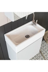 ROOMART Ayaksız Tek Kapaklı Lavabolu Mat Beyaz 50 Cm Banyo Dolabı Aynalı Üst Dolabı thumbnail 2