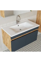 ROOMART  Lavabolu  Atlantik - Antrasit Mat Mdf 85 Cm Alt Dolap Aynalı Üst Dolap Boy Dolap - 2