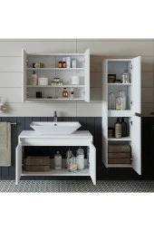 ROOMART Banos Banyo Lavabolu Mat Beyaz Mdf 85 Cm Banyo Dolabı+aynalı Banyo Üst Dolap+banyo Boy Dolap - 1