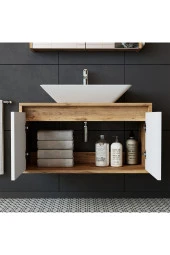 ROOMART Roomart Ld7 Ayaksız 2 Kapaklı Lavabolu Ahşap-mat Beyaz Mdf 85 Cm Banyo Dolabı thumbnail 2