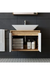 ROOMART Roomart Tm7.2 Ayaksız 2 Kapaklı Lavabolu Ahşap-mat Beyaz Mdf 65 Cm Banyo Dolabı+aynalı Üst Dolabı - 3