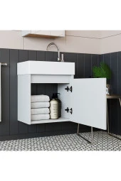 ROOMART Ayaksız Tek Kapaklı Lavabolu Mat Beyaz 50 Cm Banyo Dolabı Aynalı Üst Dolabı thumbnail 3