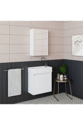 ROOMART Ayaksız Tek Kapaklı Lavabolu Mat Beyaz 50 Cm Banyo Dolabı Aynalı Üst Dolabı thumbnail 5