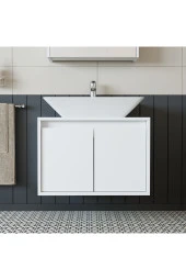 ROOMART Banos Banyo Ld7 65 Cm Ayaksız 2 Kapaklı Lavabolu Mat Beyaz Mdf thumbnail 1