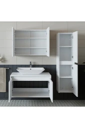 ROOMART Banos Banyo Lavabolu Mat Beyaz Mdf 85 Cm Banyo Dolabı+aynalı Banyo Üst Dolap+banyo Boy Dolap - 3