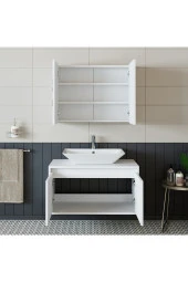 ROOMART Banos Banyo Tm7.2 Mat Beyaz Mdf 85 Cm Banyo Dolabı + Aynalı Banyo Üst Dolabı thumbnail 3