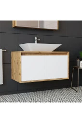 ROOMART Roomart Ld7 Ayaksız 2 Kapaklı Lavabolu Ahşap-mat Beyaz Mdf 85 Cm Banyo Dolabı thumbnail 4