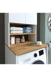 ROOMART Cd9 Çamaşır-kurutma Makinesi Dolabı 3 Raflı 2 Kapaklı Banyo Dolabı Mat Beyaz-ahşap 1712 - 4