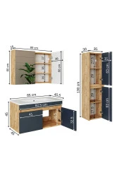 ROOMART  Lavabolu  Atlantik - Antrasit Mat Mdf 85 Cm Alt Dolap Aynalı Üst Dolap Boy Dolap - 3