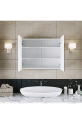 ROOMART Banos Banyo Ad7 Kulpsuz 2 Kapaklı Mat Beyaz Mdf 80 Cm Aynalı Banyo Üst Dolabı - 4