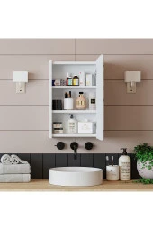 ROOMART Banos Banyo Kulpsuz Tek Kapaklı Mat Beyaz 40 Cm Mini Aynalı Banyo Üst Dolabı - 4