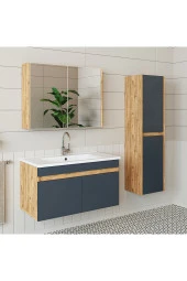 ROOMART  Lavabolu  Atlantik - Antrasit Mat Mdf 85 Cm Alt Dolap Aynalı Üst Dolap Boy Dolap - 4