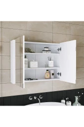 ROOMART Banos Banyo Ad7 Kulpsuz 2 Kapaklı Mat Beyaz Mdf 80 Cm Aynalı Banyo Üst Dolabı - 5