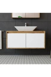 ROOMART Ld7 Ayaksız 2 Kapaklı Lavabolu Ahşap-mat Beyaz Mdf 100 Cm Banyo Dolabı thumbnail 1