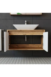 ROOMART Roomart Ld7 Ayaksız 2 Kapaklı Lavabolu Ahşap-mat Beyaz Mdf 85 Cm Banyo Dolabı thumbnail 3