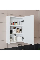 ROOMART Ayaksız Tek Kapaklı Lavabolu Mat Beyaz 50 Cm Banyo Dolabı Aynalı Üst Dolabı thumbnail 4