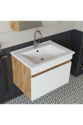 ROOMART  Lavabolu  Atlantik-beyaz Mat Mdf 65 Cm Banyo Alt Dolap + Aynalı Üst Dolap + Boy Dolap - 2