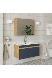 ROOMART  Lavabolu  Atlantik - Antrasit Mat Mdf 85 Cm Alt Dolap Aynalı Üst Dolap thumbnail 3