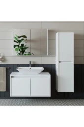 ROOMART Banos Banyo Lavabolu Mat Beyaz Mdf 85 Cm Banyo Dolabı+aynalı Banyo Üst Dolap+banyo Boy Dolap - 4