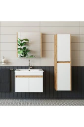 ROOMART  Lavabolu  Atlantik-beyaz Mat Mdf 65 Cm Banyo Alt Dolap + Aynalı Üst Dolap + Boy Dolap - 3