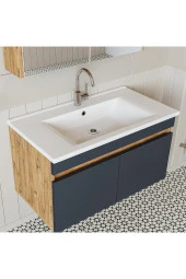 ROOMART  Lavabolu  Atlantik - Antrasit Mat Mdf 85 Cm Alt Dolap Aynalı Üst Dolap thumbnail 1