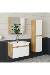 ROOMART  Lavabolu  Atlantik-beyaz Mat Mdf 65 Cm Banyo Alt Dolap + Aynalı Üst Dolap + Boy Dolap - 4