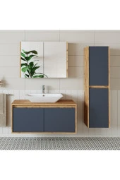 ROOMART Roomarttm7.3 Lavabolu Ahşap-antrasit Mdf 100cm Banyo Dolabı+aynalı Banyo Üst Dolabı+banyo Boy Dolabı - 1
