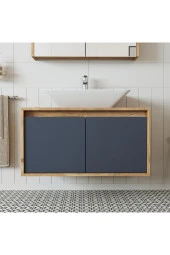 ROOMART Ld7 Ayaksız 2 Kapaklı Lavabolu Ahşap-antrasit Mdf 85 Cm Banyo Dolabı thumbnail 1