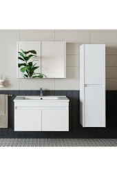 ROOMART Roomart Tm3 Ayaksız 2 Kapaklı Lavabolu Beyaz Mdf 85 Cm Banyo Dolabı Aynalı Üst Dolap Boy Dolabı - 1