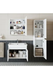 ROOMART Tm3 Ayaksız 2 Kapaklı Lavabolu Beyaz Mdf 65 Cm Banyo Dolabı Aynalı Üst Dolap Boy Dolabı - 2