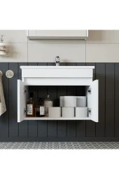 ROOMART Roomart Ld3 Ayaksız 2 Kapaklı Lavabolu Beyaz Mdf 65 Cm Banyo Dolabı thumbnail 2