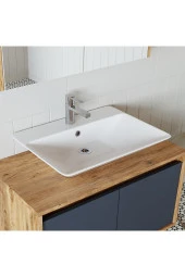 ROOMART Ld7 Ayaksız 2 Kapaklı Lavabolu Ahşap-antrasit Mdf 85 Cm Banyo Dolabı thumbnail 3