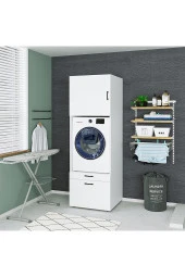 ROOMART Çamaşır-kurutma Makinesi Dolabı + Üst Dolabı Mat Beyaz - 1