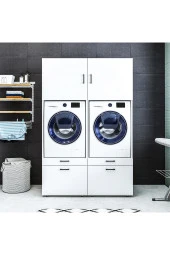 ROOMART Çamaşır-kurutma Makinesi Dolabı + Üst Dolabı 2li Mat Beyaz thumbnail 1