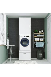 ROOMART Çamaşır-kurutma Makinesi Dolabı + Üst Dolabı Mat Beyaz 240x67 - 2
