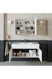 ROOMART Roomart Al3 Ayaksız 2 Kapaklı Lavabolu Beyaz Mdf 100 Cm Banyo Dolabı Aynalı Üst Dolabı - 2