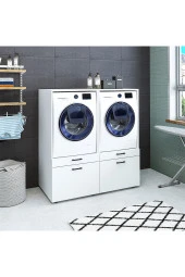 ROOMART Çamaşır Ve Kurutma Makinesi Dolabı Takımı Mat Beyaz thumbnail 1